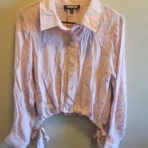 Blush Pink Button-Up Crop Top Blouse with Ties